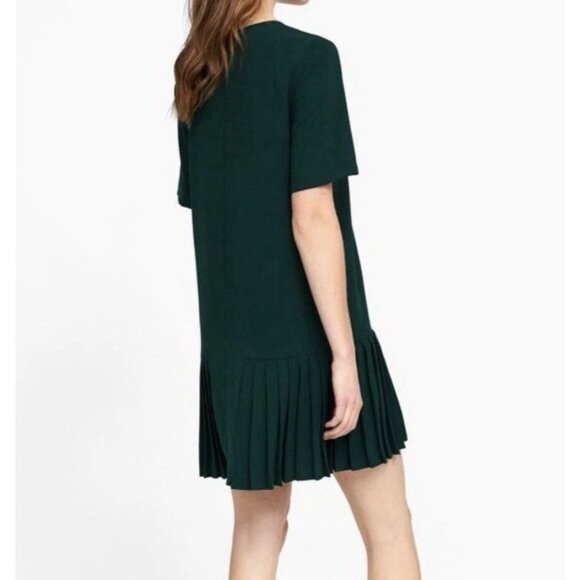 Zara Pleated Hem Dark Green Mini Dress Size M Zipper Back Party Cocktail Y2K - Picture 2 of 13